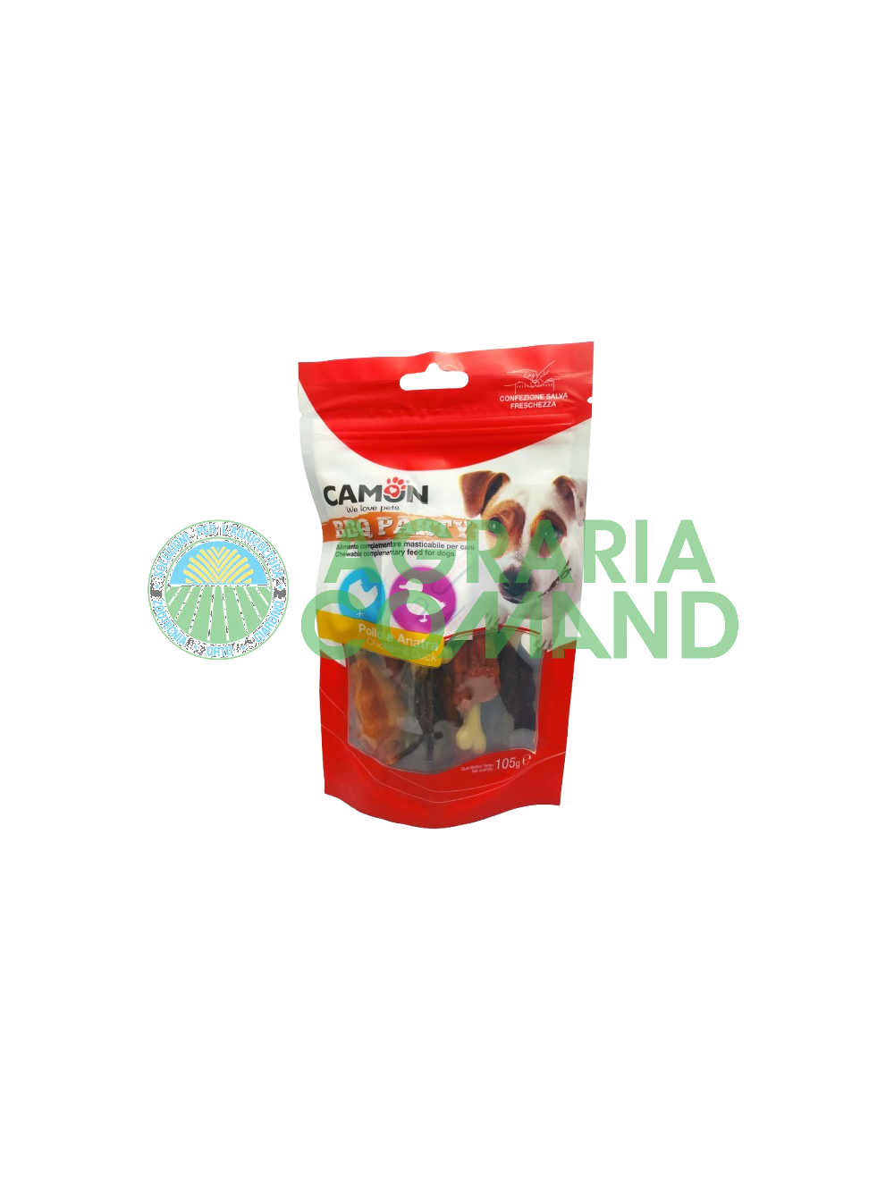 Paquet de snacks pour chiens Camon BBQ Party Poulet & Canard 105 g. Paquet de snacks pour chiens Camon BBQ Party Poulet & Canard 105 g.