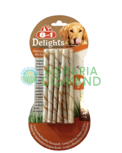 Paquet de bâtonnets de poulet torsadés 8-en-1 Delights pour chiens 55 g.