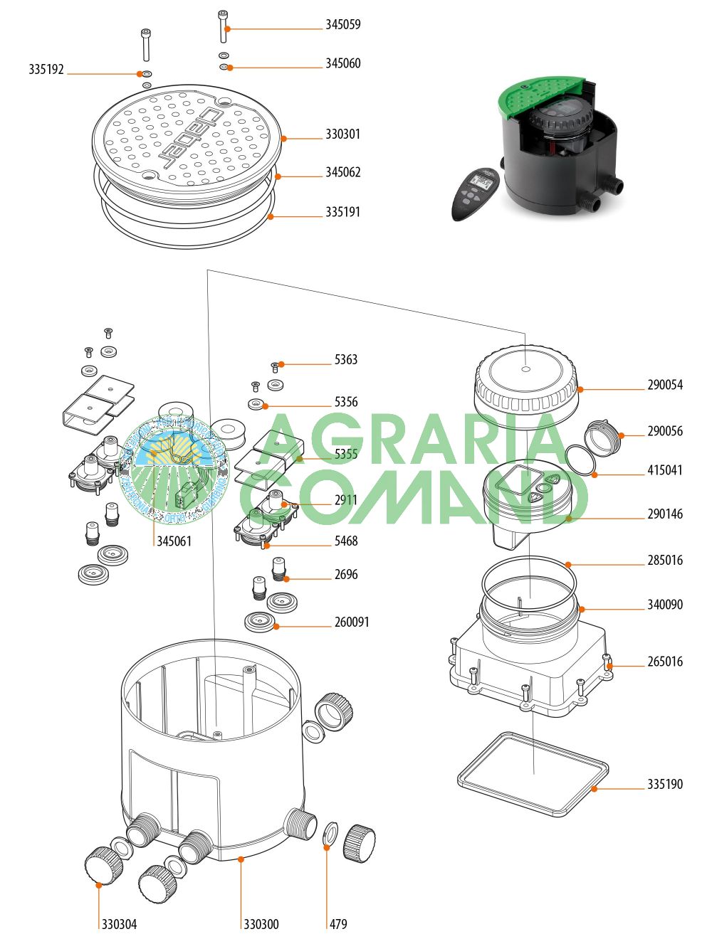 Vue éclatée pièces détachées Hydro 4 Claber 90839