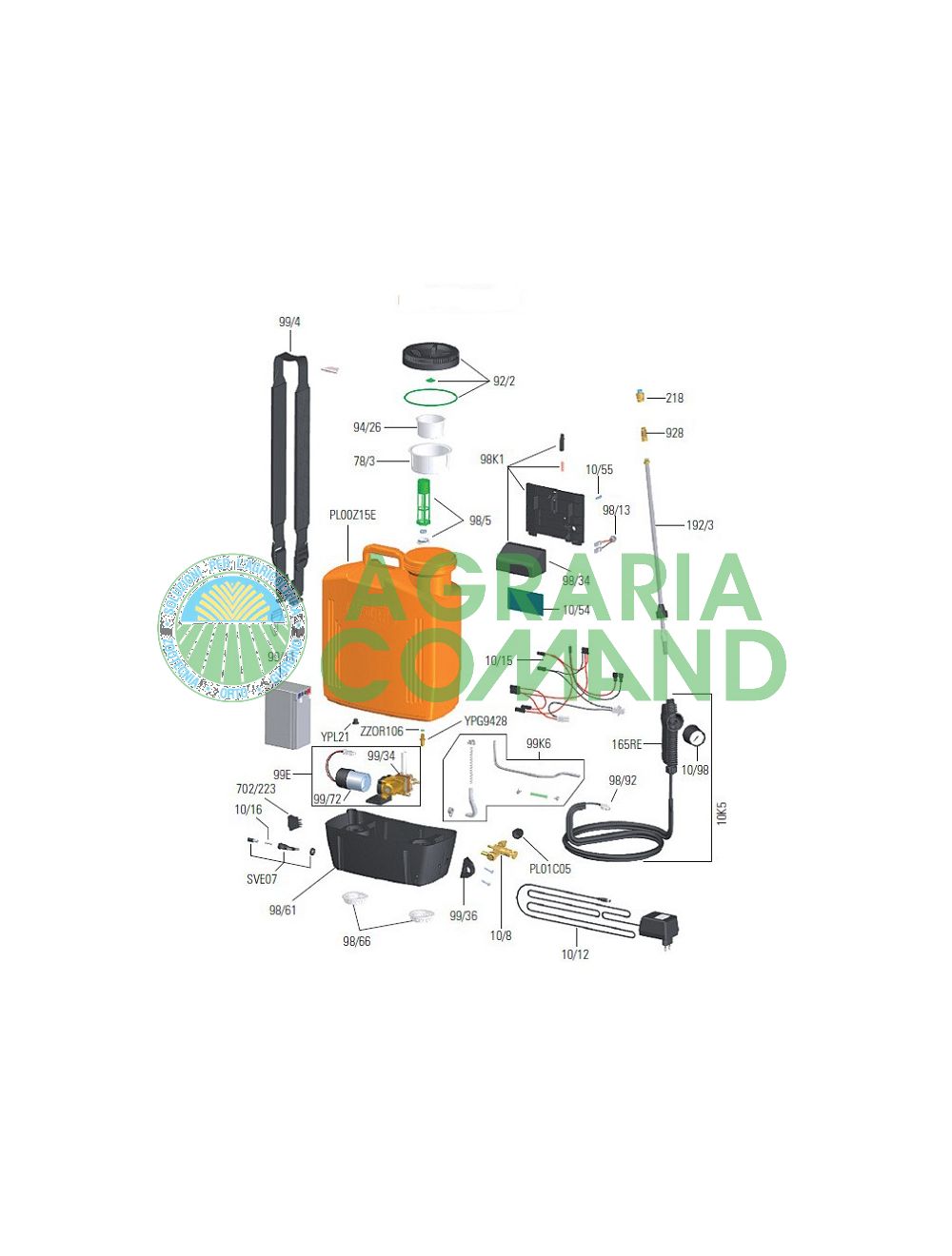 Vue éclatée des pièces détachées de la pompe Volpi Elettroplus