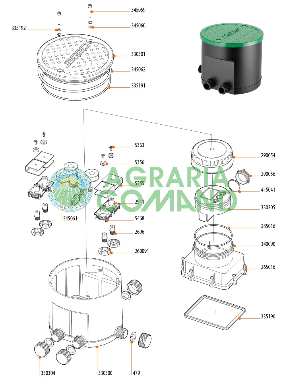 Vue éclatée pièces détachées Hydro 4 Claber 90829