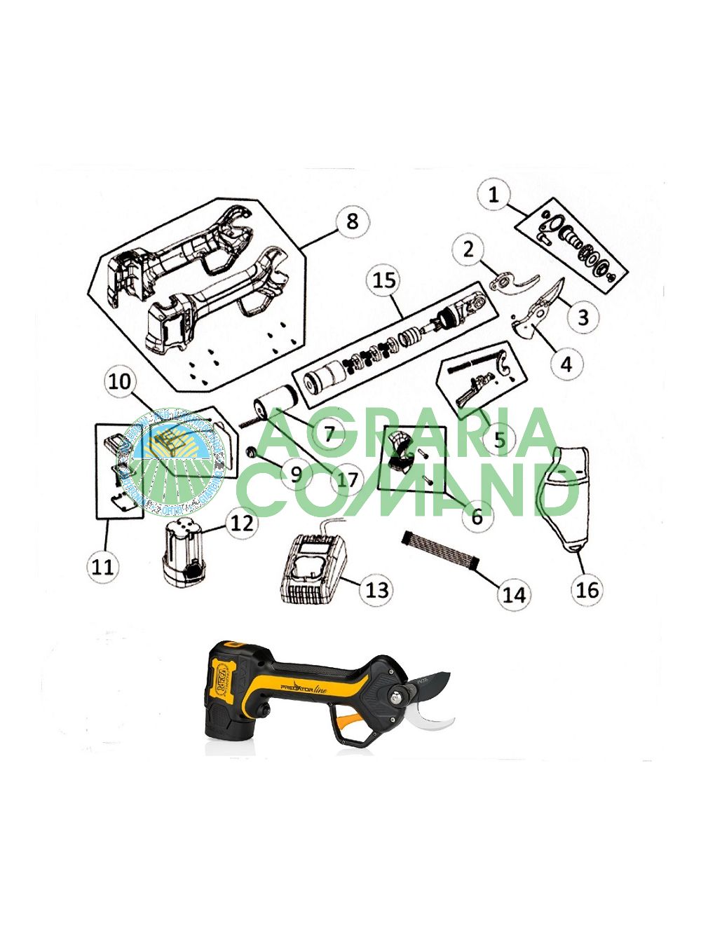 Éclaté Volpi Predator PV295 pièces détachées ciseaux