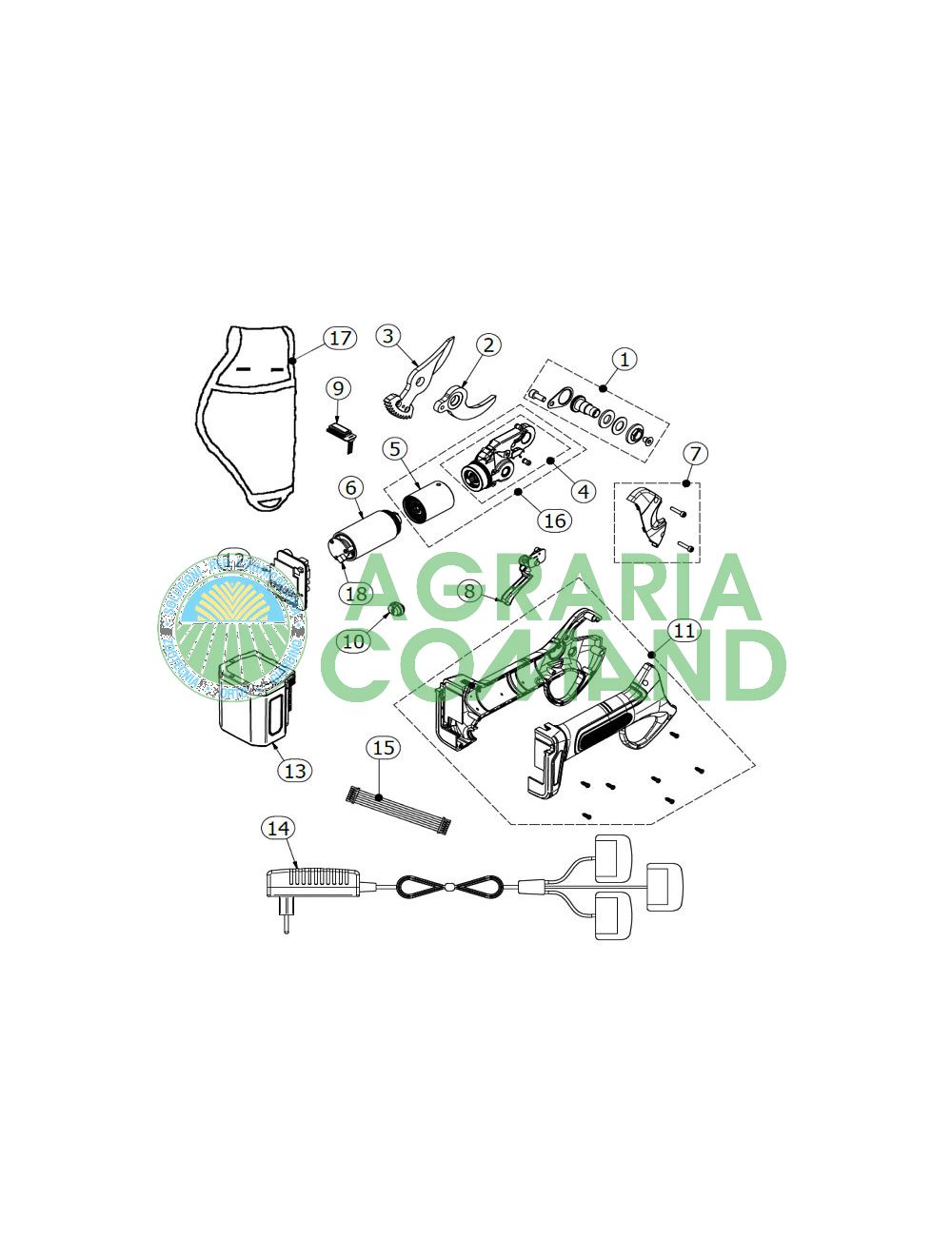 Vue éclatée des pièces détachées du ciseau KV 380 Vue éclatée des pièces détachées du ciseau KV 380