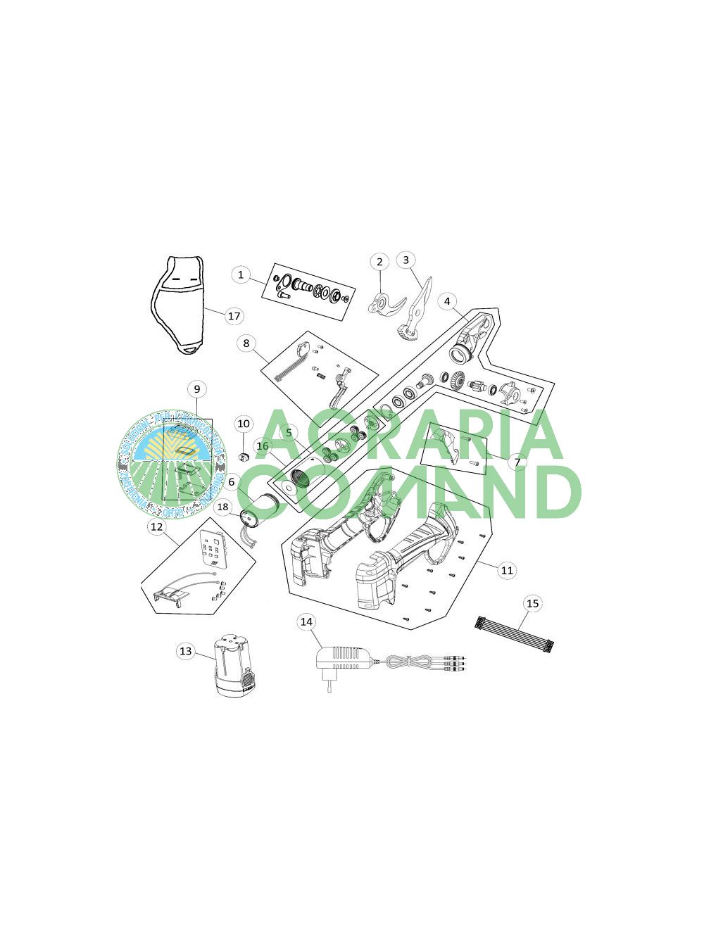 Vue éclatée des pièces détachées Ciseaux KV 360 Vue éclatée des pièces détachées Ciseaux KV 360