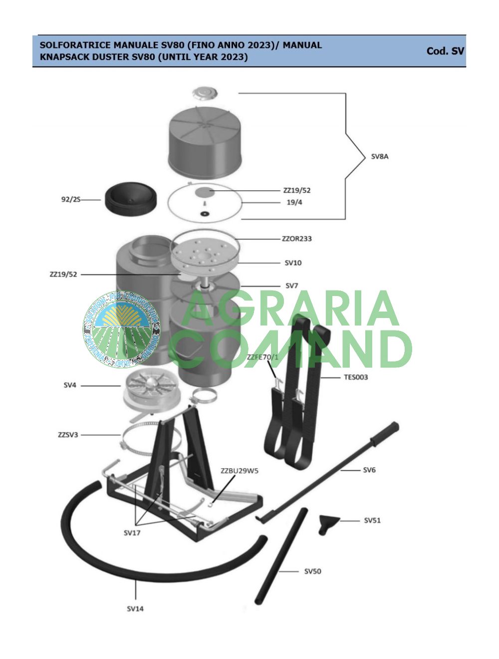 Liste des pièces détachées du sulfuriseur SV80