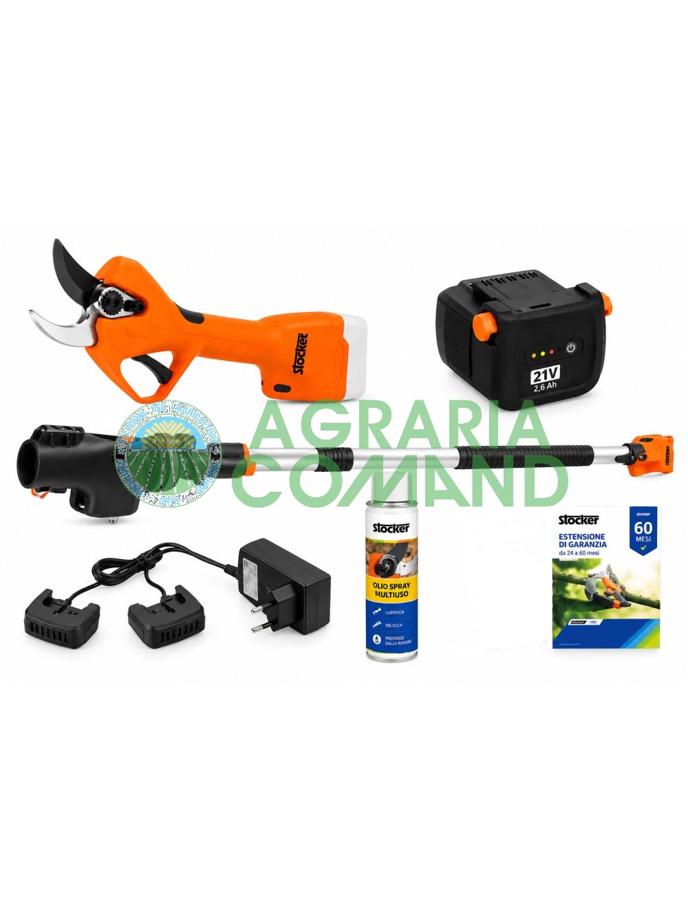 Kit Stocker Magma 63604 avec sécateur électrique E-40 TP 40 mm, manche télescopique orientable de 155 à 235 cm, batterie 21 V 2,6 Ah et double chargeur Kit Stocker Magma 63604 avec sécateur électrique E-40 TP 40 mm, manche télescopique orientable de 155 à 235 cm, batterie 21 V 2,6 Ah et double chargeur