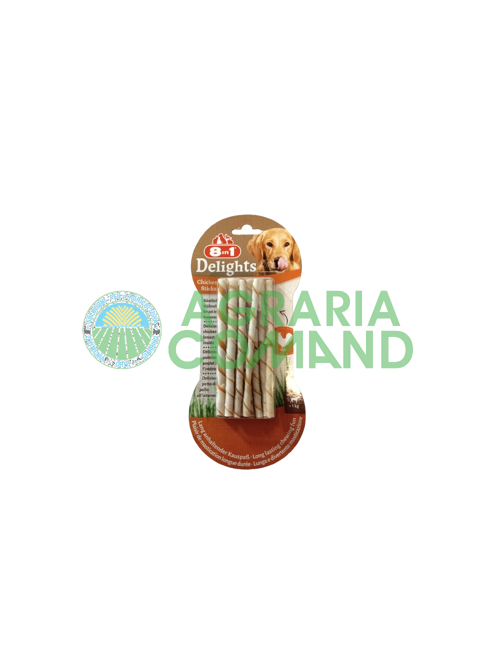 Paquet de bâtonnets de poulet torsadés 8-en-1 Delights pour chiens 55 g.