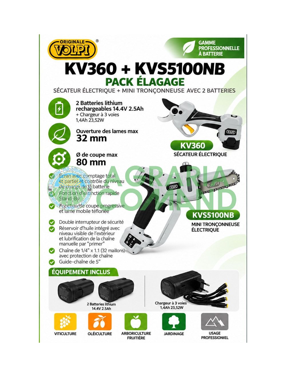 Kit de taille professionnel : sécateur KV360 + sécateur KVS5100NB Volpi Kit de taille professionnel : sécateur KV360 + sécateur KVS5100NB Volpi