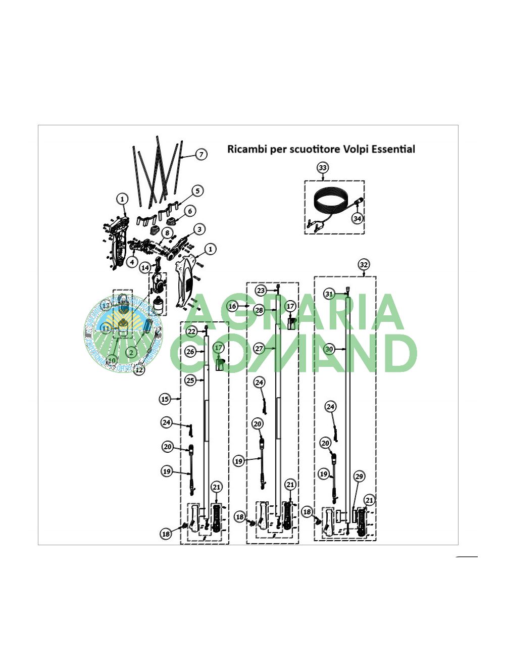 Pièces détachées de l'agitateur Volpi Essential explosées