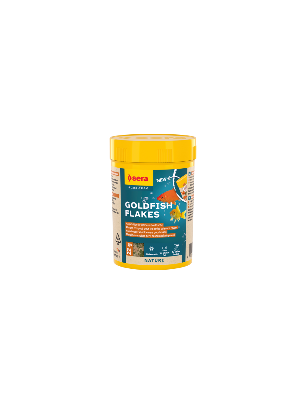 22 g d'aliments Sera Goldfish Flakes. 22 g d'aliments Sera Goldfish Flakes.