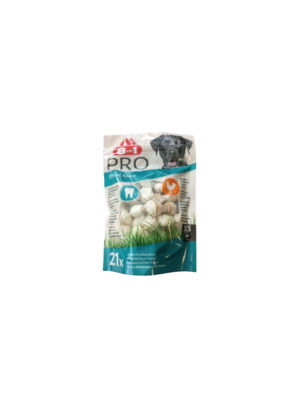 Paquet de 8-in-1 Pro Dental Bones snacks pour chiens 21 pcs. Paquet de 8-in-1 Pro Dental Bones snacks pour chiens 21 pcs.