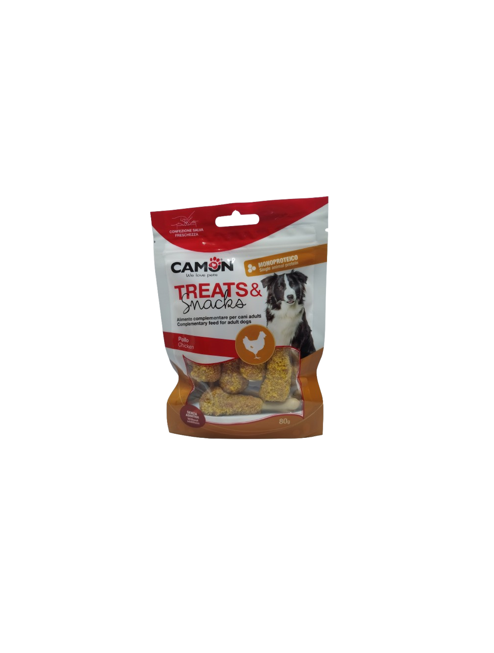Paquet de friandises et snacks Camon pour chiens avec du poulet
